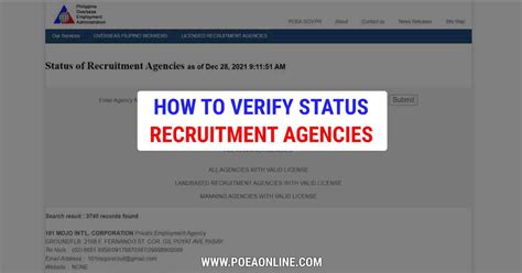 How to Verify Status of Recruitment Agencies by POEA.
